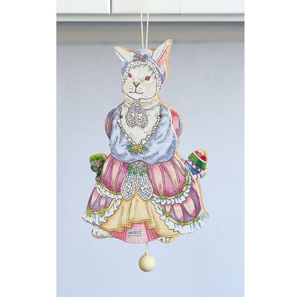 2 EASTER BUNNY Lady Gent Pull String Wooden Ornament 2 Sided Toy Midwest Imports - Picture 5 of 7